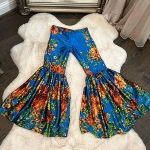 Blue satin silk designer pants